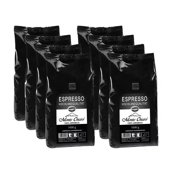 Monte Chiaro - Bio Espresso, Bohnen, 8 x 1000 g Beutel